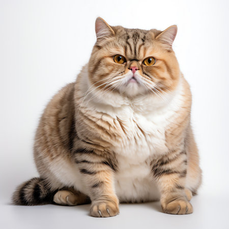 funny cute chubby cat on white backgroundの素材