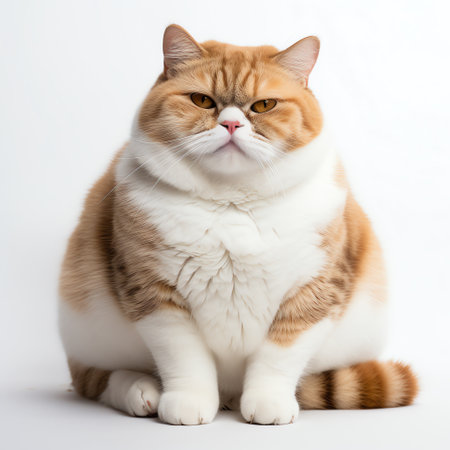 funny cute chubby cat on white backgroundの素材