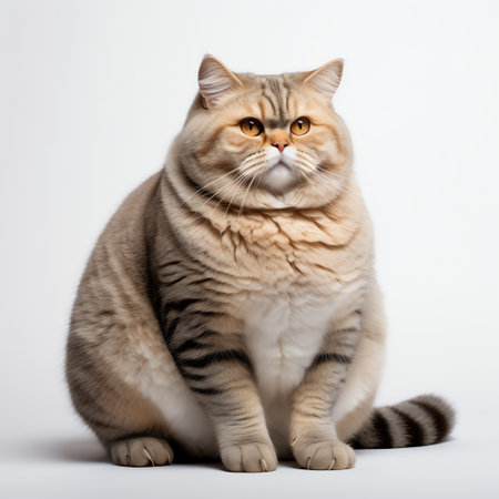 funny cute chubby cat on white backgroundの素材