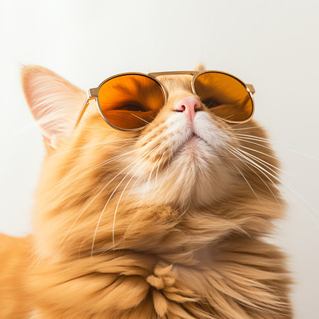 cute adorable orange cat wears sunglassesの素材