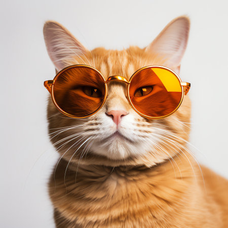 cute adorable orange cat wears sunglassesの素材