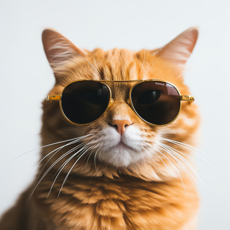 cute adorable orange cat wears sunglassesの素材