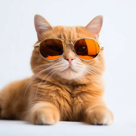 cute adorable orange cat wears sunglassesの素材