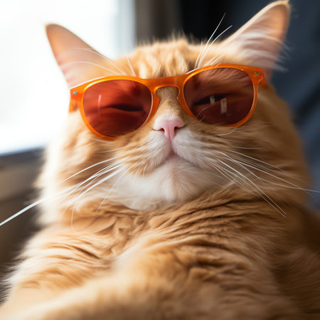 cute adorable orange cat wears sunglassesの素材