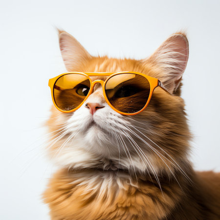 cute adorable orange cat wears sunglassesの素材