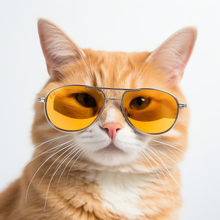 cute adorable orange cat wears sunglassesの素材