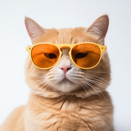 cute adorable orange cat wears sunglassesの素材