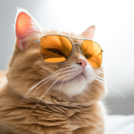 cute adorable orange cat wears sunglassesの素材