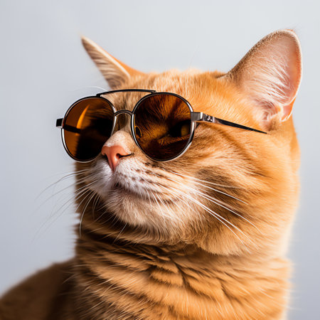 cute adorable orange cat wears sunglassesの素材