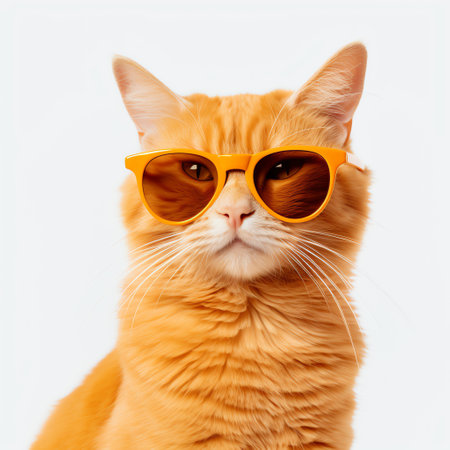 cute adorable orange cat wears sunglassesの素材