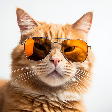 cute adorable orange cat wears sunglassesの素材
