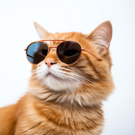 cute adorable orange cat wears sunglassesの素材