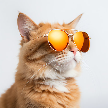 cute adorable orange cat wears sunglassesの素材