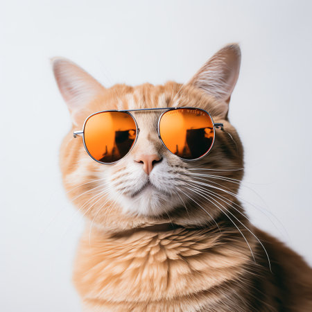 cute adorable orange cat wears sunglassesの素材