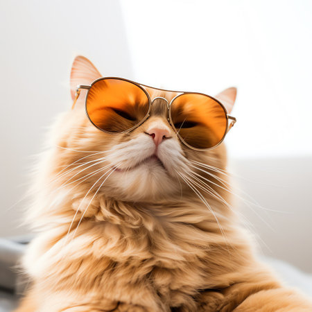 cute adorable orange cat wears sunglassesの素材