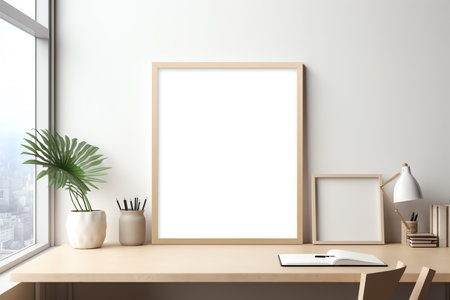 blank frame in modern home interior mockup backgroundの素材
