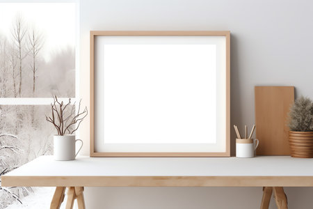 blank frame in modern home interior mockup backgroundの素材