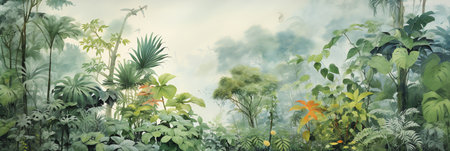 tropical forest painting watercolor for wall art background wallpaperの素材