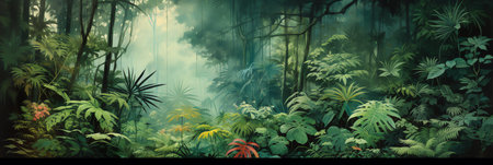tropical forest painting watercolor for wall art background wallpaperの素材