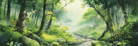 tropical forest painting watercolor for wall art background wallpaperの素材