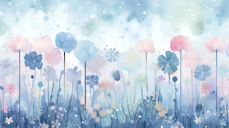 watercolor illustration of spring blooming flowers backgroundの素材