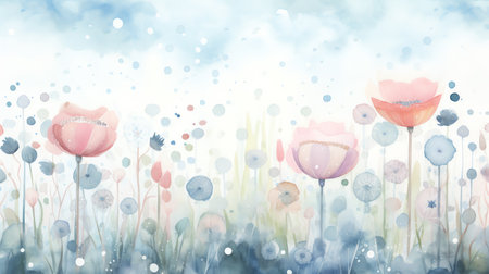 watercolor illustration of spring blooming flowers backgroundの素材
