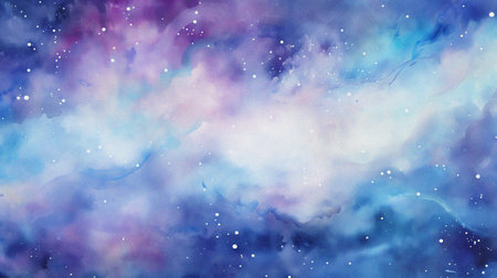 watercolor painting of abstract cloud sky nebula galaxy with purple blue and gold for background elementの写真素材