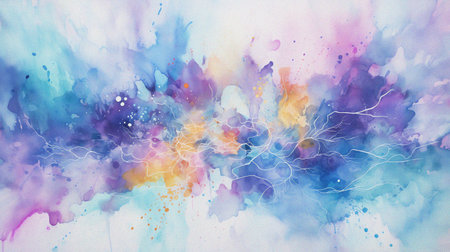 watercolor painting of abstract cloud sky nebula galaxy with purple blue and gold for background elementの写真素材