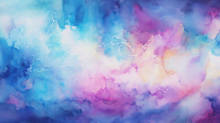 watercolor painting of abstract cloud sky nebula galaxy with purple blue and gold for background elementの写真素材