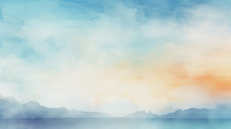 watercolor painting of abstract ocean horizon sunset background templateの写真素材