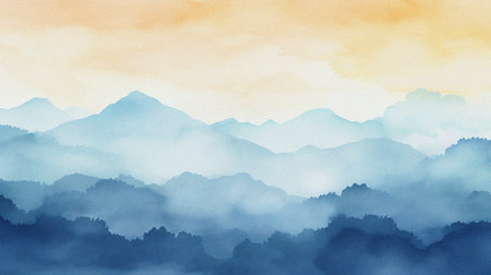 watercolor painting of abstract ocean horizon sunset background templateの写真素材