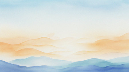 watercolor painting of abstract ocean horizon sunset background templateの写真素材