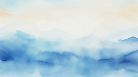 watercolor painting of abstract ocean horizon sunset background templateの写真素材