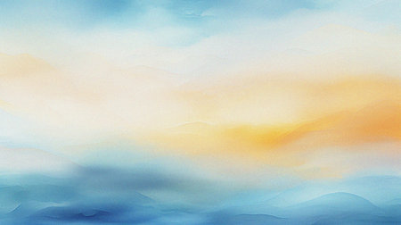 watercolor painting of abstract ocean horizon sunset background templateの写真素材
