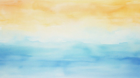 watercolor painting of abstract ocean horizon sunset background templateの写真素材