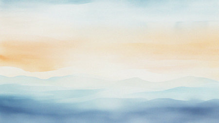 watercolor painting of abstract ocean horizon sunset background templateの写真素材
