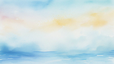 watercolor painting of abstract ocean horizon sunset background templateの写真素材