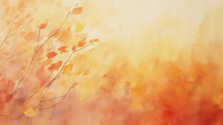 abstract warm autumn leaves watercolor painting background templateの写真素材