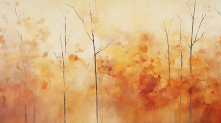 abstract warm autumn leaves watercolor painting background templateの写真素材