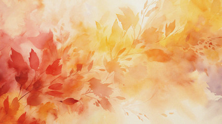 abstract warm autumn leaves watercolor painting background templateの写真素材