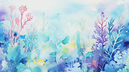 abstract watercolor underwater with coral plant and fish for background templateの写真素材