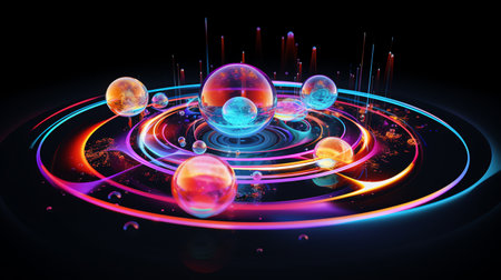 futuristic spherical ball surrounded by swirling gravitational fieldsの素材