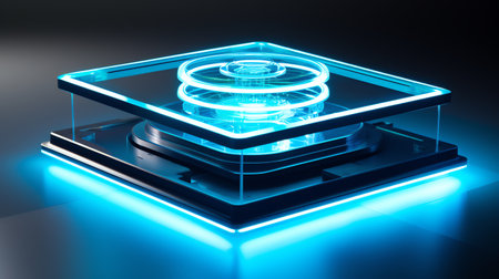 futuristic transparent levitation chamber with magnetic fieldsの素材