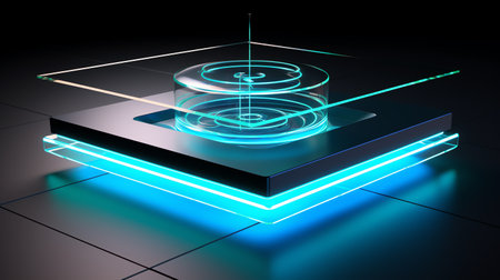futuristic transparent levitation chamber with magnetic fieldsの素材