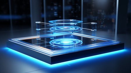 futuristic transparent levitation chamber with magnetic fieldsの素材