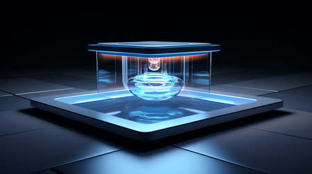 futuristic transparent levitation chamber with magnetic fieldsの素材