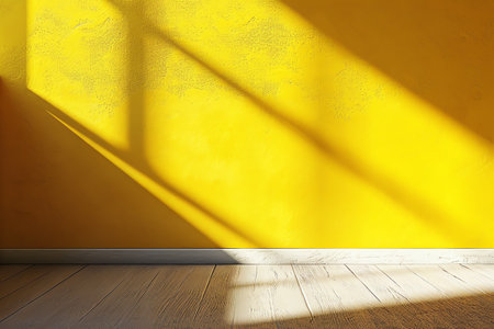 Yellow wall with drop shadow and light for background banner templateの素材