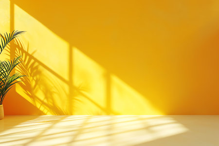 Yellow wall with drop shadow and light for background banner templateの素材