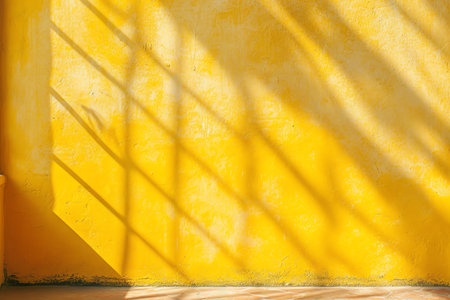 Yellow wall with drop shadow and light for background banner templateの素材