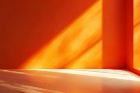 Orange wall with drop shadow and light for background banner templateの素材